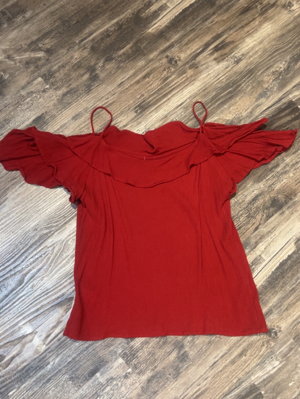 Red Off-Shoulder Ruffle Sleeve Top - Picture 2 of 4